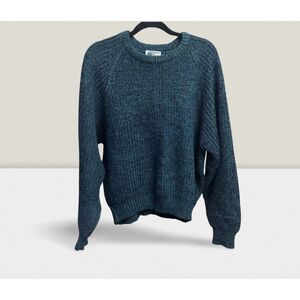Vintage Grandpa Core Chunky Knit Sweater Oversized Fit Teal Acrylic • Hong Kong